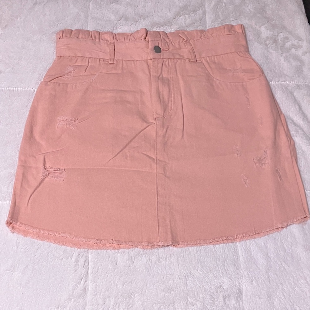 Hayden Pink Mini Skirt with Distressed Accents